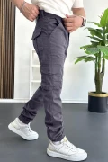 Erkek Paçası Lastikli Kargo Cepli Pantolon Füme Edw353
