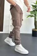 Erkek Paçası Lastikli Kargo Cepli Pantolon Koyu Kahverengi Edw353