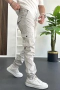 Erkek Paçası Lastikli Kargo Cepli Pantolon Taş Rengi Edw353