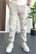 Erkek Paçası Lastikli Kargo Cepli Pantolon Taş Rengi Edw353