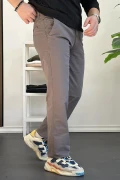 Erkek Pamuklu Chino Pantolon Standart Kalıp Gri Edw225