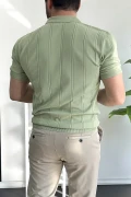 Erkek Polo Yaka Fermuarlı Desenli Tişört Açık Yeşil Edw262