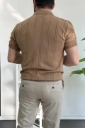 Erkek Polo Yaka Fermuarlı Desenli Tişört Kahverengi Edw262