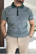Erkek Polo Yaka Fermuarlı Renk Desenli Tişört Yeşil Edw263