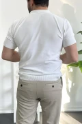 Erkek Polo Yaka Polo Yaka Fermuarlı Düz Tişört Beyaz Edw261