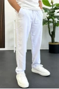 Erkek Rahat Kalıp Keten Görünümlü Pamuklu Beli Lastikli Pantolon Beyaz Edw404