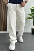 Erkek Rahat Kalıp Keten Pantolon Beyaz Edw266