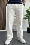 Erkek Rahat Kalıp Keten Pantolon Beyaz Edw266