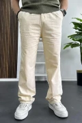 Erkek Rahat Kalıp Keten Pantolon Krem Edw266