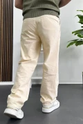 Erkek Rahat Kalıp Keten Pantolon Krem Edw266