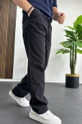 Erkek Rahat Kalıp Keten Pantolon Siyah Edw266