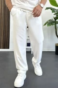 Erkek Rahat Kalıp Pileli Pantolon Beyaz Edw402