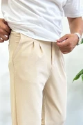 Erkek Rahat Kalıp Pileli Pantolon Krem Edw402