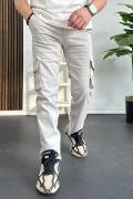 Erkek Regular Kargo Cepli Pantolon Kırık Beyaz Edw232