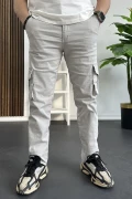 Erkek Regular Kargo Cepli Pantolon Kırık Beyaz Edw232