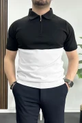 Erkek Renk Bloklu Polo Yaka Yarım Fermuarlı Tişört Beyaz Edw234
