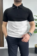 Erkek Renk Bloklu Polo Yaka Yarım Fermuarlı Tişört Beyaz Edw234