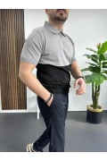 Erkek Renk Bloklu Polo Yaka Yarım Fermuarlı Tişört Siyah Edw234