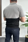 Erkek Renk Bloklu Polo Yaka Yarım Fermuarlı Tişört Siyah Edw234