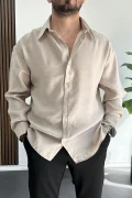 Erkek Salaş Modal Kumaş Gömlek Bej Edw267
