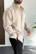 Erkek Salaş Modal Kumaş Gömlek Bej Edw267