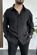 Erkek Salaş Modal Kumaş Gömlek Siyah Edw267