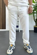 Erkek Slim Fit Beli İpli Düğmeli Pantolon Beyaz Edw403