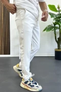 Erkek Slim Fit Beli İpli Düğmeli Pantolon Beyaz Edw403