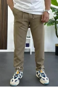 Erkek Slim Fit Beli İpli Düğmeli Pantolon Kahverengi Edw403
