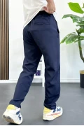Erkek Slim Fit Beli İpli Düğmeli Pantolon Lacivert Edw403