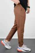Erkek Slim Fit Beli Lastikli Double Paça Jogger Pantolon Kahverengi Edw073