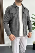 Erkek Slim Fit Cepli Nubuk Ceket Füme Edw081