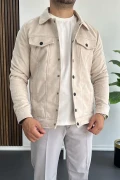 Erkek Slim Fit Cepli Nubuk Ceket Krem Edw081