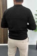 Erkek Slim Fit Çizgi Detaylı Polo Yaka Kazak Siyah Edw427