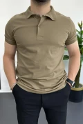 Erkek Slim Fit Düz Renk Pamuklu Soft Polo Tişört Açık Kahverengi Edw365
