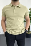 Erkek Slim Fit Düz Renk Pamuklu Soft Polo Tişört Bej Edw365