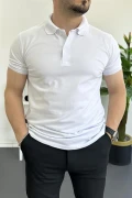Erkek Slim Fit Düz Renk Pamuklu Soft Polo Tişört Beyaz Edw365