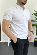 Erkek Slim Fit Düz Renk Pamuklu Soft Polo Tişört Beyaz Edw365