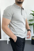 Erkek Slim Fit Düz Renk Pamuklu Soft Polo Tişört Gri Edw365