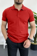 Erkek Slim Fit Düz Renk Pamuklu Soft Polo Tişört Kırmızı Edw365