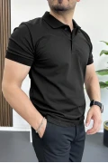 Erkek Slim Fit Düz Renk Pamuklu Soft Polo Tişört Siyah Edw365