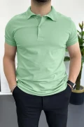 Erkek Slim Fit Düz Renk Pamuklu Soft Polo Tişört Su Yeşili Edw365