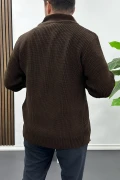 Erkek Slim Fit Fermuarlı Hırka Kahverengi Edw434