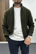 Erkek Slim Fit Fermuarlı Hırka Yeşil Edw434