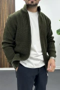 Erkek Slim Fit Fermuarlı Hırka Yeşil Edw434