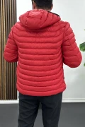 Erkek Slim Fit Kapüşonlu Şişme Mont Kırmızı Edw435