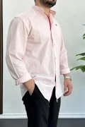 Erkek Slim Fit Keten Görünümlü Pamuklu Gömlek Pembe Edw087