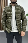 Erkek Slim Fit Parlak Şişme Mont Yeşil Edw435