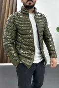 Erkek Slim Fit Parlak Şişme Mont Yeşil Edw435