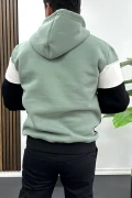 Erkek Slim Fit Renk Bloklu Kapüşonlu Sweatshirt Açık Yeşil Edw438